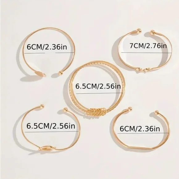 5pcs Trendy Vintage Style Bangle Set Stylish Geometric Cuff Bracelets Golden - Picture 4 of 7